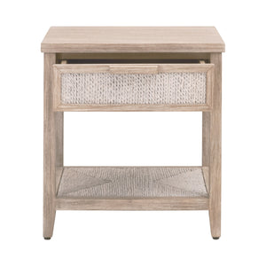 Essentials for Living Malay 1-Drawer Nightstand White Wash Abaca Rope, Natural Gray Mahogany