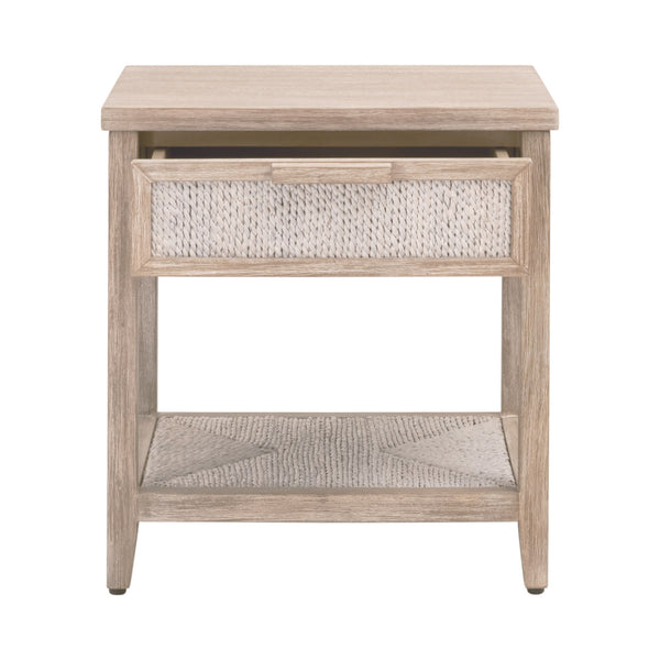 Essentials for Living Malay 1-Drawer Nightstand White Wash Abaca Rope, Natural Gray Mahogany
