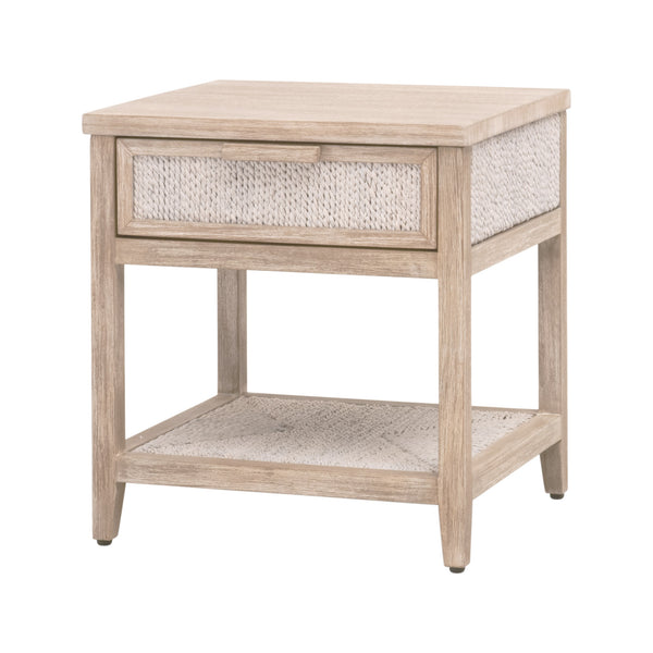 Essentials for Living Malay 1-Drawer Nightstand White Wash Abaca Rope, Natural Gray Mahogany