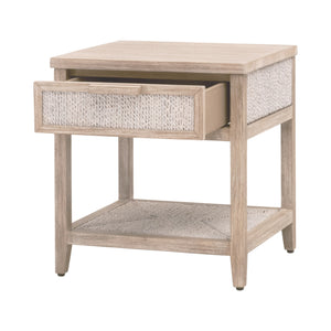 Essentials for Living Malay 1-Drawer Nightstand White Wash Abaca Rope, Natural Gray Mahogany