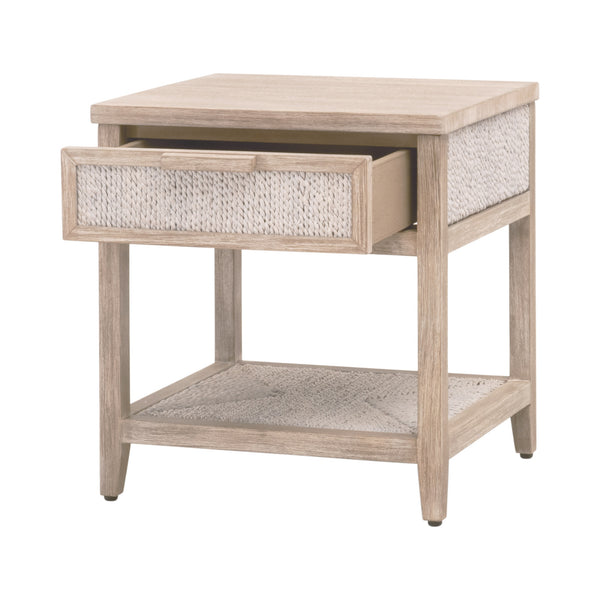 Essentials for Living Malay 1-Drawer Nightstand White Wash Abaca Rope, Natural Gray Mahogany