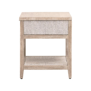 Essentials for Living Malay 1-Drawer Nightstand White Wash Abaca Rope, Natural Gray Mahogany