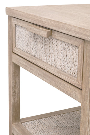 Essentials for Living Malay 1-Drawer Nightstand White Wash Abaca Rope, Natural Gray Mahogany