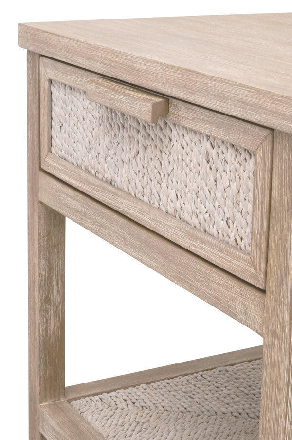 Essentials for Living Malay 1-Drawer Nightstand White Wash Abaca Rope, Natural Gray Mahogany