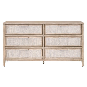 Essentials for Living Malay 6-Drawer Double Dresser White Wash Abaca Rope, Natural Gray Mahogany