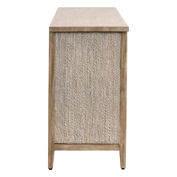 Essentials for Living Malay 6-Drawer Double Dresser White Wash Abaca Rope, Natural Gray Mahogany