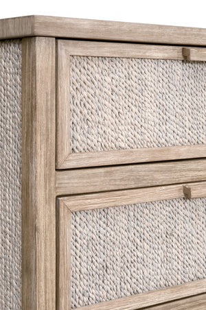 Essentials for Living Malay 6-Drawer Double Dresser White Wash Abaca Rope, Natural Gray Mahogany