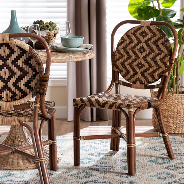 Bali & Pari Mariano Handwoven Rattan Bistro Dining Chair for Coastal Boho Interiors