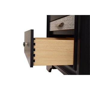 English Elm Matrix Five-Drawer Chest Black with Silver Knobs for Bedroom Storage, Charging Surface & Elegant Design 808857772084