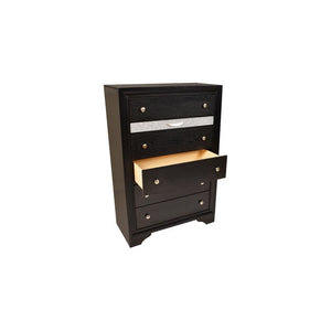 English Elm Matrix Five-Drawer Chest Black with Silver Knobs for Bedroom Storage, Charging Surface & Elegant Design 808857772084