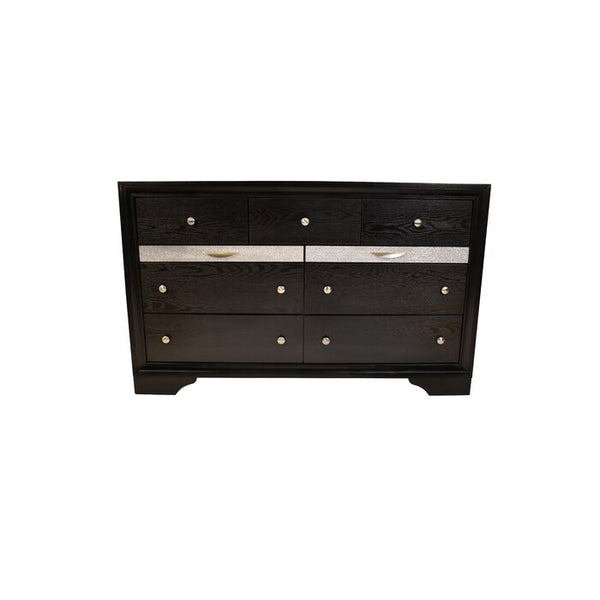 English Elm Matrix Traditional Style 7-Drawer Black Wood Dresser — Sleek, Durable Storage for Bedroom Organization and Style 808857985668