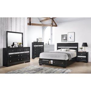 English Elm Matrix Five-Drawer Chest Black with Silver Knobs for Bedroom Storage, Charging Surface & Elegant Design 808857772084