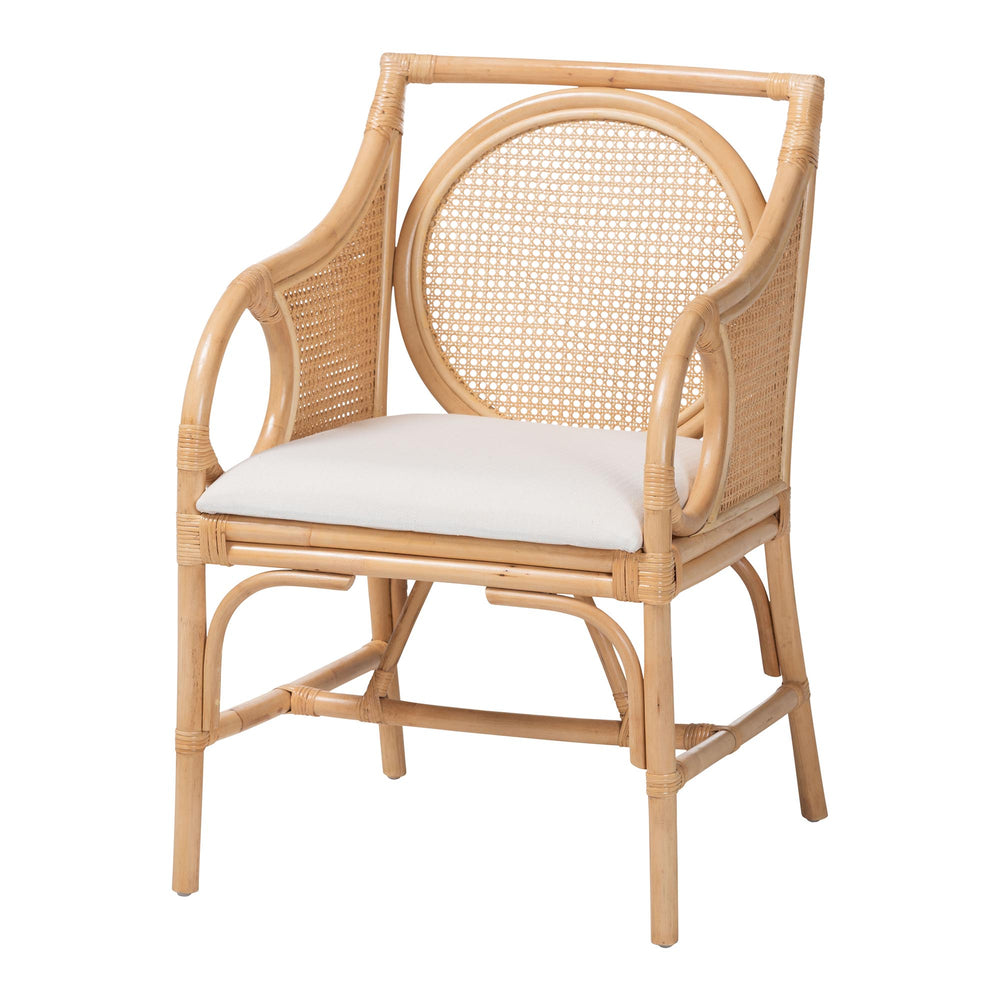 Baxton Studio Bali & Pari Handwoven Natural Rattan Armchair with Plush Upholstered Foam Seat Matt-Natural Rattan-Cushion-AC
