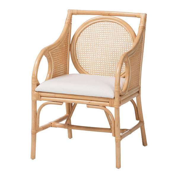 Baxton Studio Bali & Pari Handwoven Natural Rattan Armchair with Plush Upholstered Foam Seat Matt-Natural Rattan-Cushion-AC