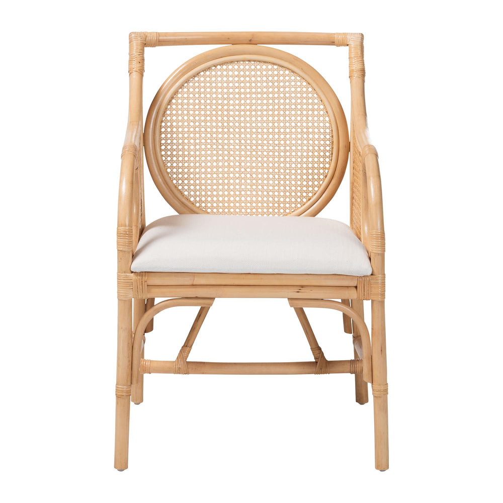 Baxton Studio Bali & Pari Handwoven Natural Rattan Armchair with Plush Upholstered Foam Seat Matt-Natural Rattan-Cushion-AC