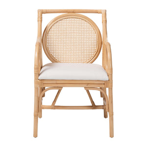 Bali & Pari Handwoven Natural Rattan Armchair with Plush Upholstered Foam Seat