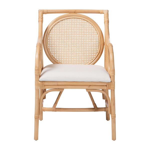 Bali & Pari Handwoven Natural Rattan Armchair with Plush Upholstered Foam Seat