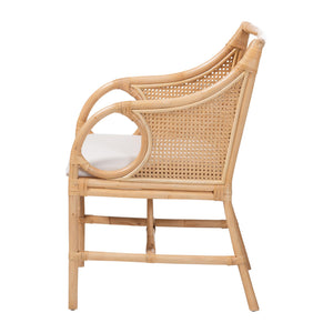 Bali & Pari Handwoven Natural Rattan Armchair with Plush Upholstered Foam Seat