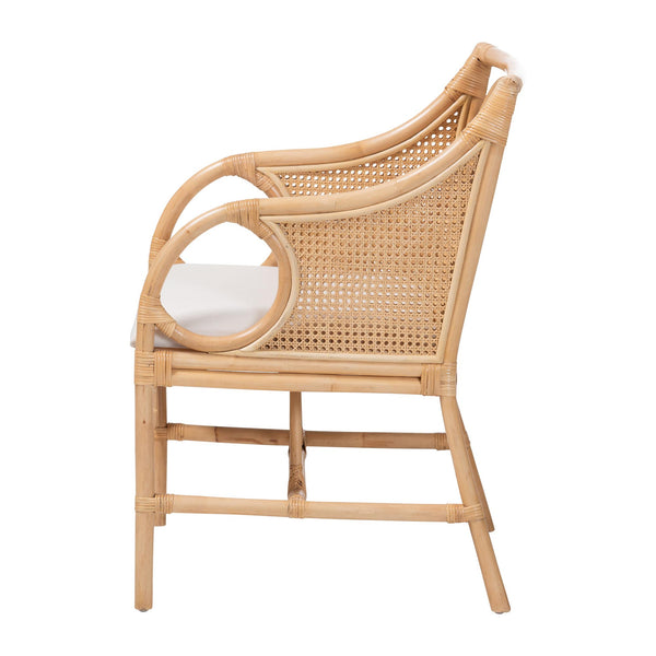 Bali & Pari Handwoven Natural Rattan Armchair with Plush Upholstered Foam Seat