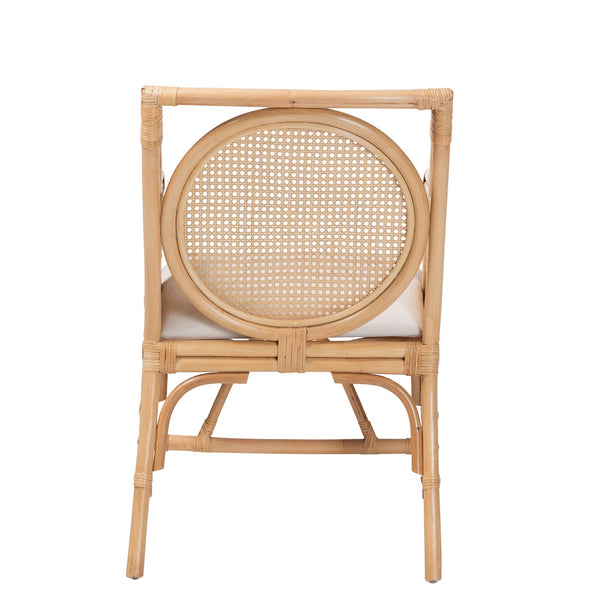 Bali & Pari Handwoven Natural Rattan Armchair with Plush Upholstered Foam Seat