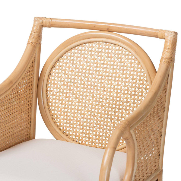 Bali & Pari Handwoven Natural Rattan Armchair with Plush Upholstered Foam Seat