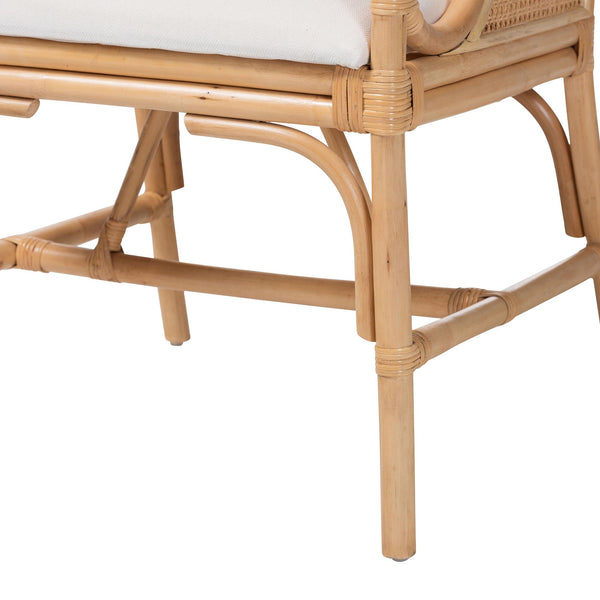 Bali & Pari Handwoven Natural Rattan Armchair with Plush Upholstered Foam Seat