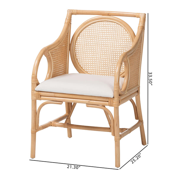 Bali & Pari Handwoven Natural Rattan Armchair with Plush Upholstered Foam Seat