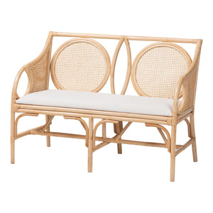 Baxton Studio Bali & Pari Handcrafted Rattan Loveseat with Woven Cane Lattice Back for Sunrooms Matt-Natural Rattan-Cushion-LS