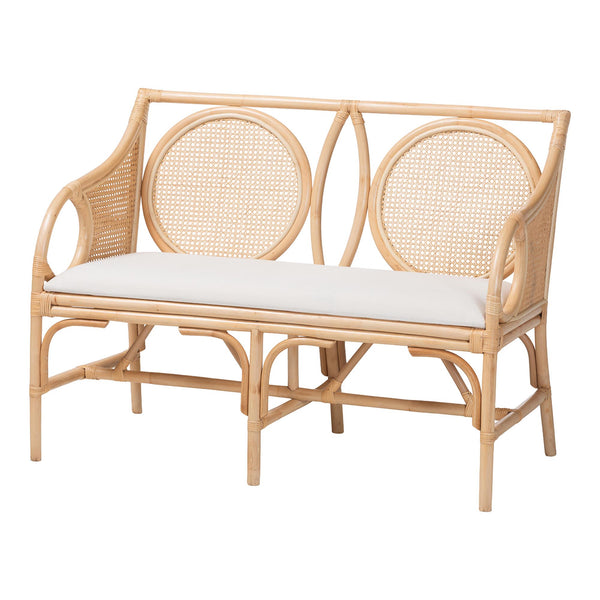 Baxton Studio Bali & Pari Handcrafted Rattan Loveseat with Woven Cane Lattice Back for Sunrooms Matt-Natural Rattan-Cushion-LS
