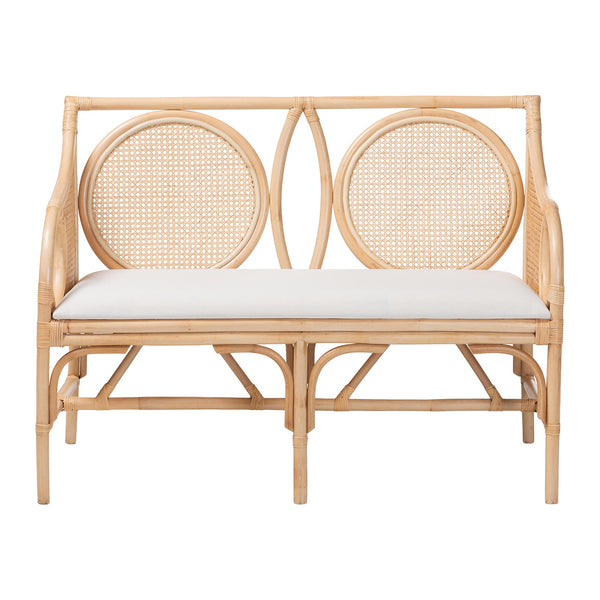 Bali & Pari Handcrafted Rattan Loveseat with Woven Cane Lattice Back for Sunrooms