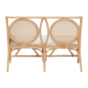 Bali & Pari Handcrafted Rattan Loveseat with Woven Cane Lattice Back for Sunrooms