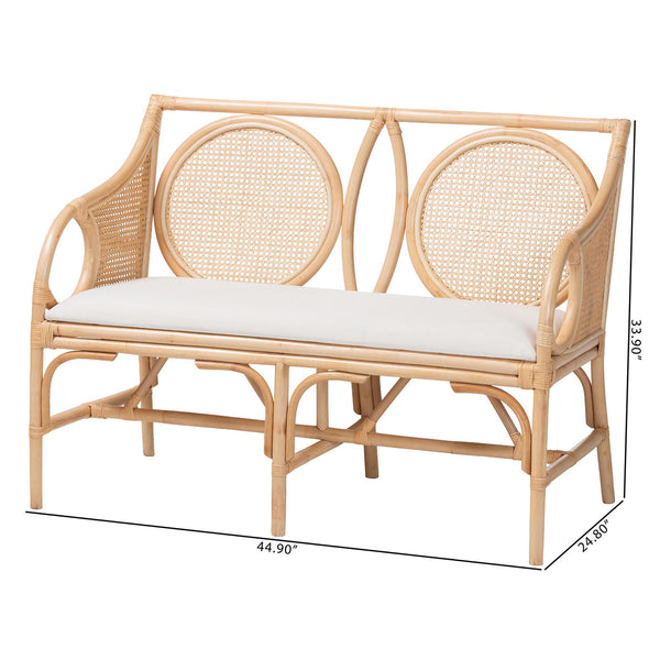 Bali & Pari Handcrafted Rattan Loveseat with Woven Cane Lattice Back for Sunrooms