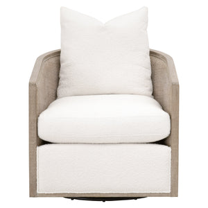 Essentials for Living McGuire Swivel Club Chair 6643.BOU-SNO/NG Performance Boucle Snow, Natural Gray Oak & Cane