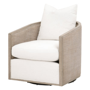 Essentials for Living McGuire Swivel Club Chair 6643.BOU-SNO/NG Performance Boucle Snow, Natural Gray Oak & Cane