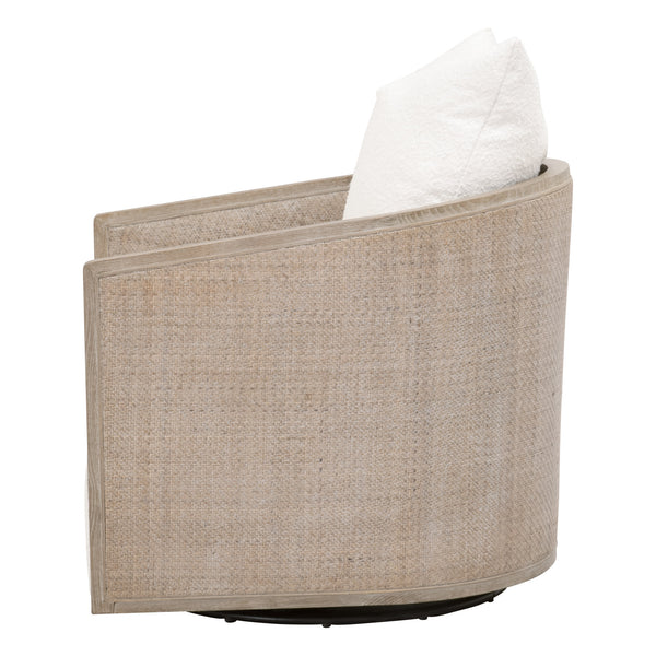 Essentials for Living McGuire Swivel Club Chair 6643.BOU-SNO/NG Performance Boucle Snow, Natural Gray Oak & Cane