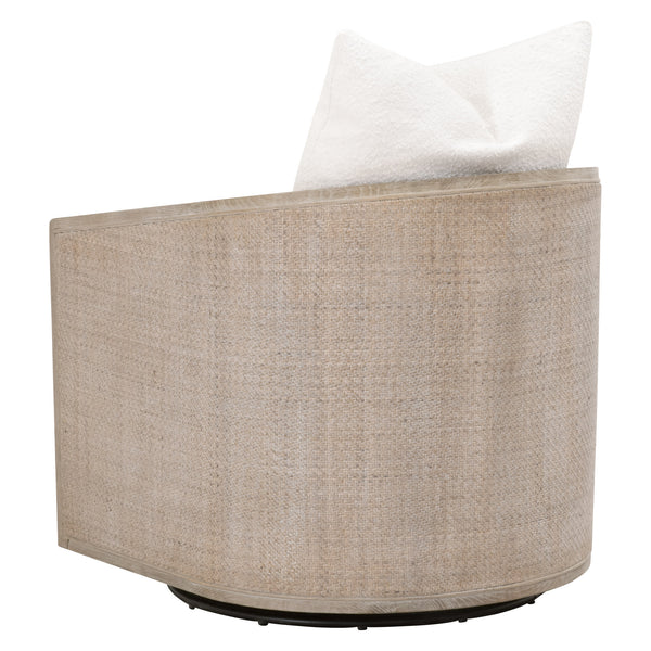 Essentials for Living McGuire Swivel Club Chair 6643.BOU-SNO/NG Performance Boucle Snow, Natural Gray Oak & Cane