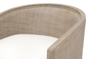 Essentials for Living McGuire Swivel Club Chair 6643.BOU-SNO/NG Performance Boucle Snow, Natural Gray Oak & Cane