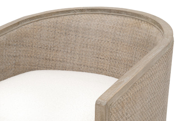 Essentials for Living McGuire Swivel Club Chair 6643.BOU-SNO/NG Performance Boucle Snow, Natural Gray Oak & Cane