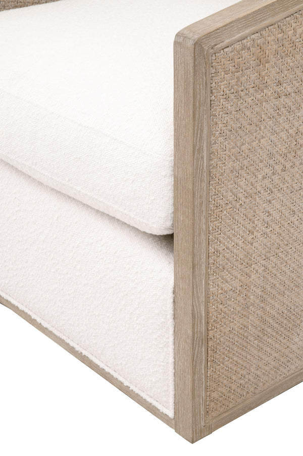 Essentials for Living McGuire Swivel Club Chair 6643.BOU-SNO/NG Performance Boucle Snow, Natural Gray Oak & Cane