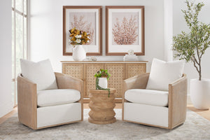 Essentials For Living Mcguire Swivel Club Chair - Stylish 360° Rotating Design With Stain-resistant Fabric & Comfort Pillow Cane,Natural Gray Oak Rattan,Solid Oak Wood,Plywood,Metal 6643.Bou-sno/Ng