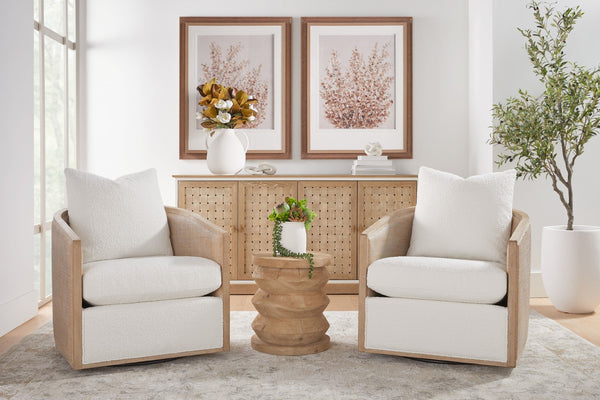 Essentials For Living Mcguire Swivel Club Chair - Stylish 360° Rotating Design With Stain-resistant Fabric & Comfort Pillow Cane,Natural Gray Oak Rattan,Solid Oak Wood,Plywood,Metal 6643.Bou-sno/Ng