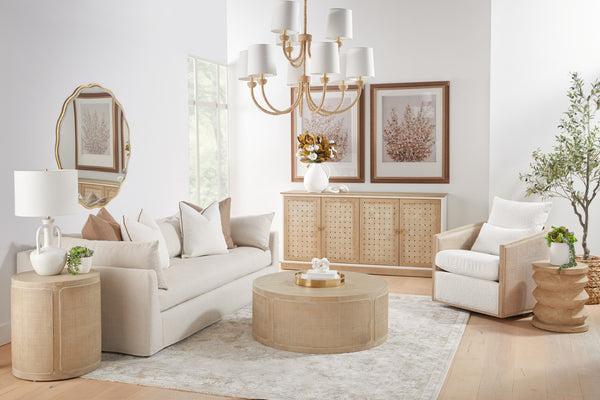 Essentials For Living Mcguire Swivel Club Chair - Stylish 360° Rotating Design With Stain-resistant Fabric & Comfort Pillow Cane,Natural Gray Oak Rattan,Solid Oak Wood,Plywood,Metal 6643.Bou-sno/Ng