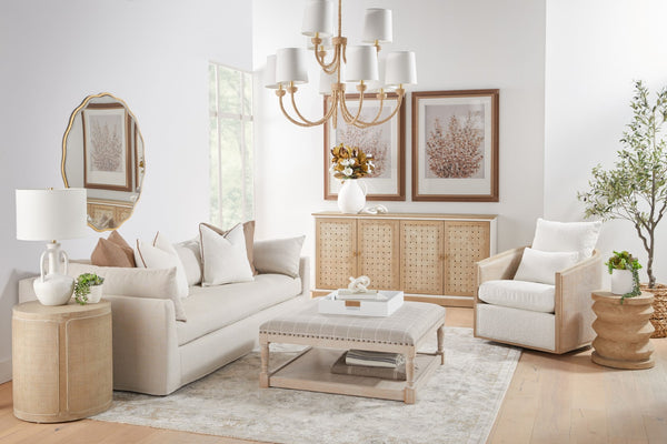 Essentials For Living Mcguire Swivel Club Chair - Stylish 360° Rotating Design With Stain-resistant Fabric & Comfort Pillow Cane,Natural Gray Oak Rattan,Solid Oak Wood,Plywood,Metal 6643.Bou-sno/Ng