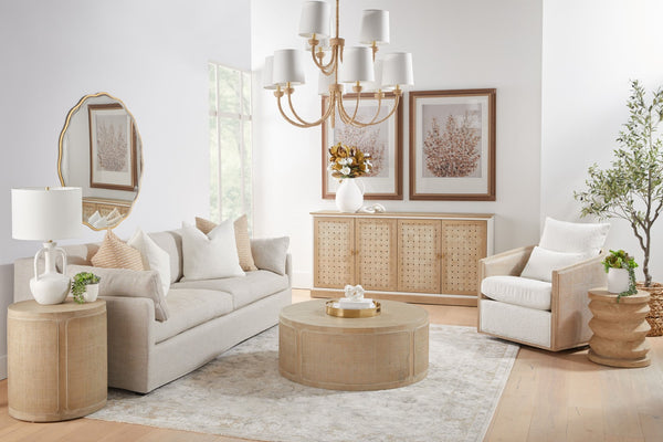 Essentials For Living Mcguire Swivel Club Chair - Stylish 360° Rotating Design With Stain-resistant Fabric & Comfort Pillow Cane,Natural Gray Oak Rattan,Solid Oak Wood,Plywood,Metal 6643.Bou-sno/Ng