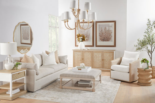 Essentials For Living Mcguire Swivel Club Chair - Stylish 360° Rotating Design With Stain-resistant Fabric & Comfort Pillow Cane,Natural Gray Oak Rattan,Solid Oak Wood,Plywood,Metal 6643.Bou-sno/Ng