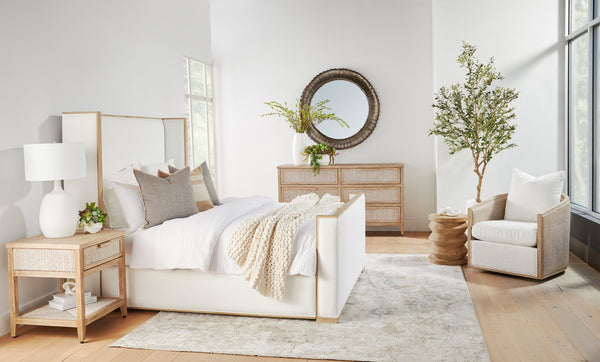 Essentials For Living Mcguire Swivel Club Chair - Stylish 360° Rotating Design With Stain-resistant Fabric & Comfort Pillow Cane,Natural Gray Oak Rattan,Solid Oak Wood,Plywood,Metal 6643.Bou-sno/Ng