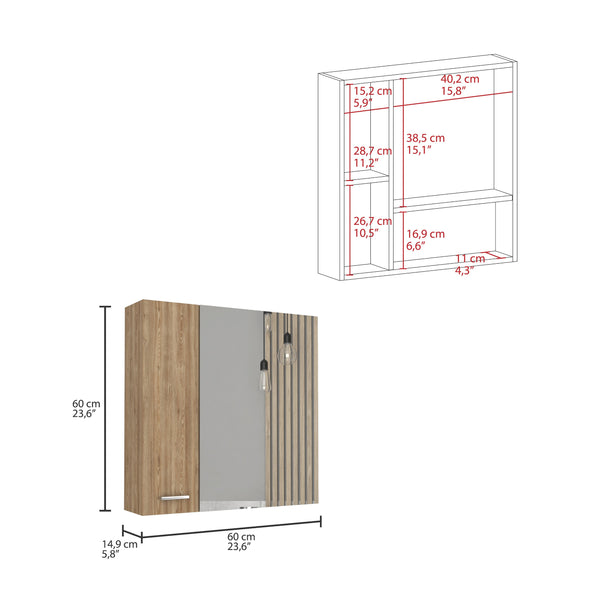 English Elm Sines Pine Medicine Cabinet with Single Door, 4 Adjustable Shelves, Beige Particle Board Finish B07092078