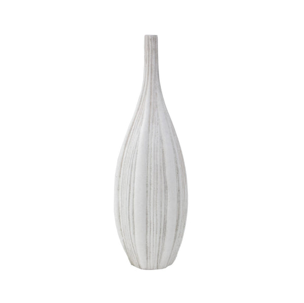 Zeugma Medium Striped Pot - Antiqued White Clay Planter, 14" Tall Decorative Indoor/Outdoor Accent Piece   Nw230535
