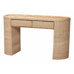 Baxton Studio Bali & Pari Mimi Handcrafted Rattan Console Table with Geometric Woven Top Mimi-Natural Wicker-Console Table