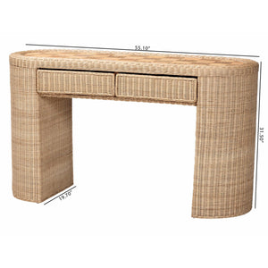 Bali & Pari Mimi Handcrafted Rattan Console Table with Geometric Woven Top